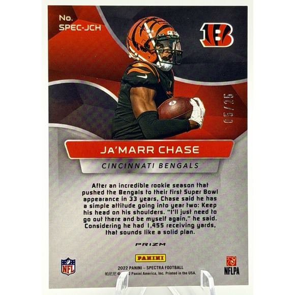 2022 Panini Spectra Ja'Marr Chase‎ Spectracular Mojo Prizm /25 #SPEC-JCH Bengals - Picture 2 of 4